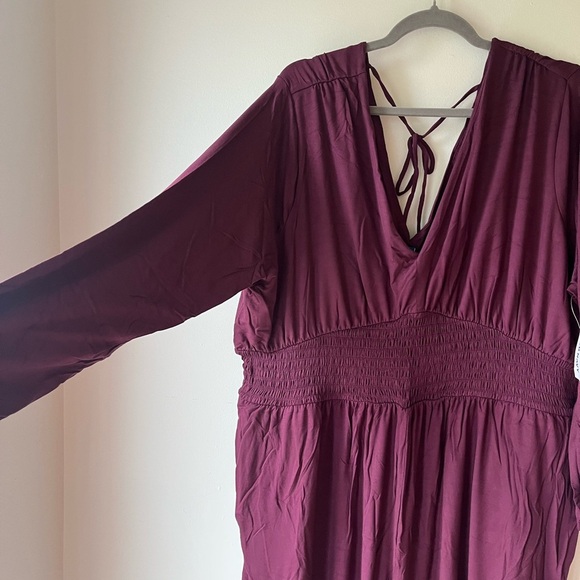Old Navy Plum Maxi Dress XXL Smocked Waist Long Sleeve V-Neck Boho New NWT - Picture 5 of 15